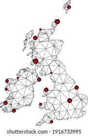 Mapa poligonal de bloqueo de malla de Gran Bretaña e Irlanda. Resumen de líneas de malla y cerraduras forman un mapa de Gran Bretaña e Irlanda.