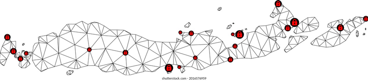 Polygonal mesh lockdown map of Indonesia - Flores Islands. Abstract mesh lines and locks form map of Indonesia - Flores Islands.