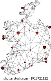 Mapa poligonal de bloqueo de malla de la República de Irlanda. Resumen de líneas de malla y cerraduras de mapa de la República de Irlanda. Red de línea poligonal 2D del marco de alambre de vectores en color negro con cerraduras rojas.