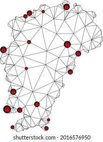 Polygonal mesh lockdown Map of Jiangxi Province. Abstract mesh lines and locks form Map of Jiangxi Province. Vector wire frame 2D polygonal line network in black color with red locks.