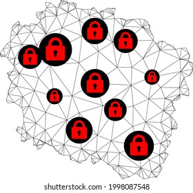 Polygonal mesh lockdown map of Kujawy-Pomerania Province. Abstract mesh lines and locks form map of Kujawy-Pomerania Province.