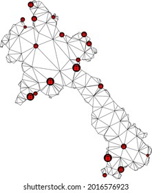 Polygonal mesh lockdown map of Laos. Abstract mesh lines and locks form map of Laos. Vector wire frame 2D polygonal line network in black color with red locks. Carcass model for lockdown posters.