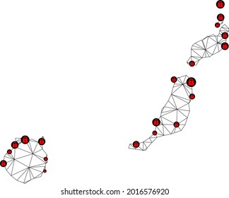 Polygonal mesh lockdown map of Las Palmas Province. Abstract mesh lines and locks form map of Las Palmas Province. Vector wire frame 2D polygonal line network in black color with red locks.