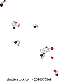 Polygonal mesh lockdown map of Marquesas Islands. Abstract mesh lines and locks form map of Marquesas Islands. Vector wire frame 2D polygonal line network in black color with red locks.