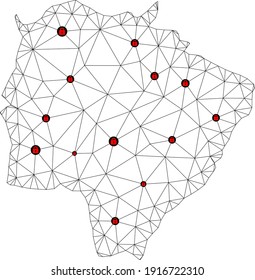 Mapa poligonal de bloqueo de malla del estado de Mato Grosso do Sul. Resumen de líneas de malla y cerraduras de Mato Grosso do Sul State. Red de línea poligonal 2D del marco de alambre de vectores en color negro con cerraduras rojas.