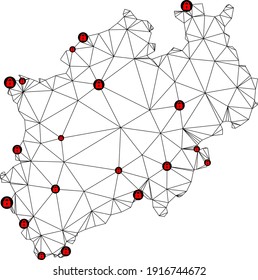 Polygonal mesh lockdown map of North Rhine-Westphalia State. Abstract mesh lines and locks form map of North Rhine-Westphalia State.