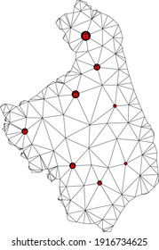 Polygonal mesh lockdown map of Podlasie Province. Abstract mesh lines and locks form map of Podlasie Province. Vector wire frame 2D polygonal line network in black color with red locks.