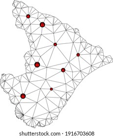 Polygonal mesh lockdown map of Sergipe State. Abstract mesh lines and locks form map of Sergipe State. Vector wire frame 2D polygonal line network in black color with red locks.