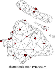 Polygonal mesh lockdown map of Shanghai Municipality. Abstract mesh lines and locks form map of Shanghai Municipality. Vector wire frame 2D polygonal line network in black color with red locks.