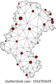 Mapa poligonal de bloqueo de malla de la provincia de Silesia. Resumen de líneas de malla y cerraduras de mapa de la provincia de Silesia. Red de línea poligonal 2D del marco de alambre de vectores en color negro con cerraduras rojas.
