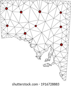 Mapa poligonal de bloqueo de malla del sur de Australia. Resumen de líneas de malla y cerraduras de mapa del sur de Australia. Red de línea poligonal 2D del marco de alambre de vectores en color negro con cerraduras rojas.