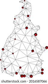 Polygonal mesh lockdown map of Tocantins State. Abstract mesh lines and locks form map of Tocantins State. Vector wire frame 2D polygonal line network in black color with red locks.