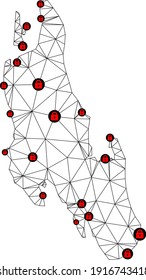 Mapa poligonal de bloqueo de malla de la isla de Zanzíbar. Resumen de líneas de malla y cerraduras de mapa de la isla de Zanzíbar. Red de línea poligonal 2D del marco de alambre de vectores en color negro con cerraduras rojas.