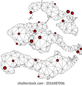 Polygonale Maschendrehkarte der Provinz Zeeland. Abstrakte Maschenlinien und Schlösser bilden eine Karte der Provinz Zeeland. Vektor-Draht Rahmen 2D polygonale Linie Netzwerk in schwarzer Farbe mit roten Schlössern.