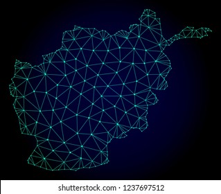 Polygonal mesh map of Afghanistan. Abstract mesh lines, triangles and points on dark background with map of Afghanistan.