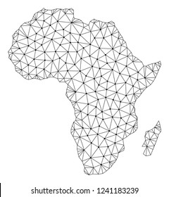 Polygonal mesh map of Africa in black color. Abstract mesh lines, triangles and points with map of Africa. Wire frame 2D polygonal line network in vector format. Carcass model for patriotic purposes.