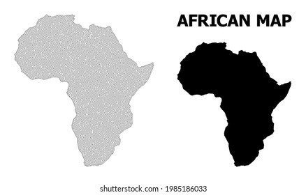 Polygonale Maschenkarte Afrikas in hoher Detailauflösung. Maschenlinien, Dreiecke und Punkte bilden eine Karte von Afrika.