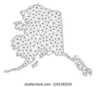 Polygonal mesh map of Alaska State in black color. Abstract mesh lines, triangles and points with map of Alaska State. Wire frame 2D polygonal line network in vector format.