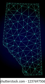 Polygonal mesh map of Alberta Province. Abstract mesh lines, triangles and points on dark background with map of Alberta Province.