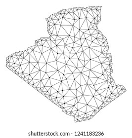 Polygonal mesh map of Algeria in black color. Abstract mesh lines, triangles and points with map of Algeria. Wire frame 2D polygonal line network in vector format.