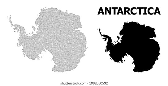 Polygonal mesh map of Antarctica in high detail resolution. Mesh lines, triangles and dots form map of Antarctica.
