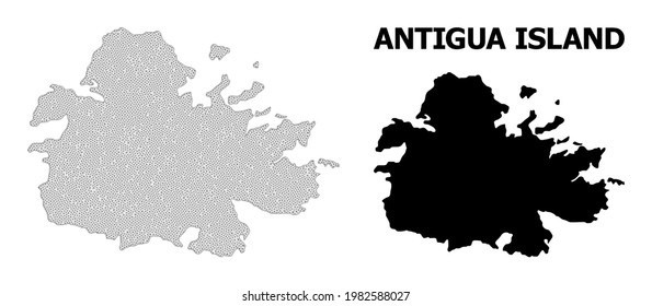 Polygonal mesh map of Antigua Island in high detail resolution. Mesh lines, triangles and points form map of Antigua Island.