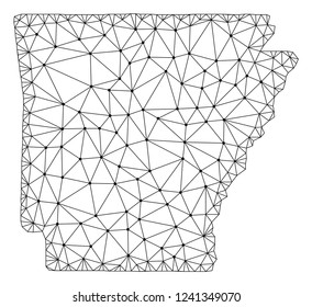 Polygonal mesh map of Arkansas State in black color. Abstract mesh lines, triangles and points with map of Arkansas State. Wire frame 2D polygonal line network in vector format.