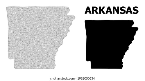 Polygonal mesh map of Arkansas State in high detail resolution. Mesh lines, triangles and dots form map of Arkansas State.
