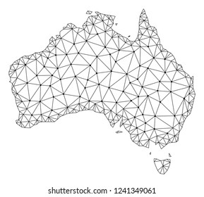 Polygonal mesh map of Australia in black color. Abstract mesh lines, triangles and points with map of Australia. Wire frame 2D polygonal line network in vector format.