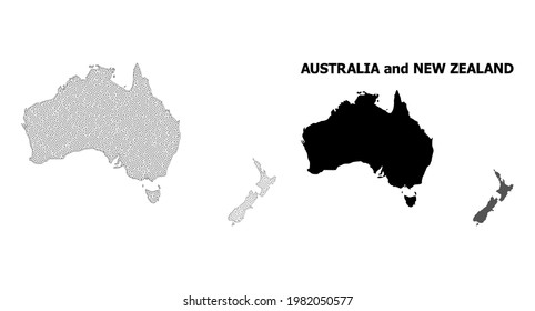 Polygonal Mesh Map Of Australia And New Zealand In High Detail Resolution. Mesh Lines, Triangles And Dots Form Map Of Australia And New Zealand.