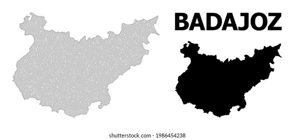 Polygonal mesh map of Badajoz Province in high detail resolution. Mesh lines, triangles and dots form map of Badajoz Province.