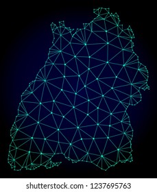 Polygonal mesh map of Baden-Wurttemberg State. Abstract mesh lines, triangles and points on dark background with map of Baden-Wurttemberg State.