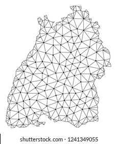 Polygonal mesh map of Baden-Wurttemberg State in black color. Abstract mesh lines, triangles and points with map of Baden-Wurttemberg State. Wire frame 2D polygonal line network in vector format.