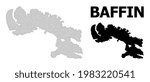 Polygonal mesh map of Baffin Island in high detail resolution. Mesh lines, triangles and points form map of Baffin Island.