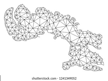 Polygonal mesh map of Baffin Island in black color. Abstract mesh lines, triangles and points with map of Baffin Island. Wire frame 2D polygonal line network in vector format.