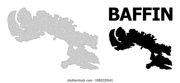 Polygonal mesh map of Baffin Island in high detail resolution. Mesh lines, triangles and points form map of Baffin Island.