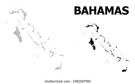 Polygonal mesh map of Bahamas Islands in high resolution. Mesh lines, triangles and points form map of Bahamas Islands.
