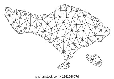 Polygonal mesh map of Bali Island in black color. Abstract mesh lines, triangles and points with map of Bali Island. Wire frame 2D polygonal line network in vector format.