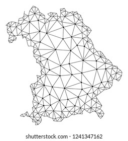 Polygonal mesh map of Bavaria State in black color. Abstract mesh lines, triangles and points with map of Bavaria State. Wire frame 2D polygonal line network in vector format.