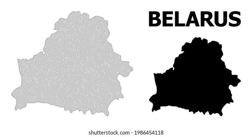 Polygonal mesh map of Belarus in high resolution. Mesh lines, triangles and dots form map of Belarus. High resolution wire frame carcass polygonal line network in vector format on a white background.
