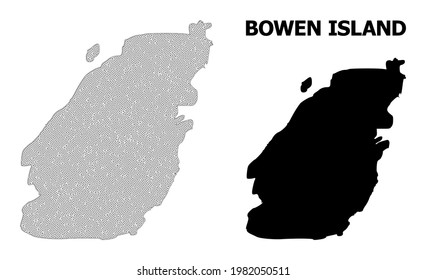 Polygonal mesh map of Bowen Island in high detail resolution. Mesh lines, triangles and dots form map of Bowen Island.