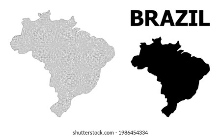 Polygonal mesh map of Brazil in high detail resolution. Mesh lines, triangles and points form map of Brazil.