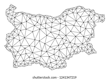 Polygonal mesh map of Bulgaria in black color. Abstract mesh lines, triangles and points with map of Bulgaria. Wire frame 2D polygonal line network in vector format.