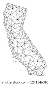 Polygonal mesh map of California in black color. Abstract mesh lines, triangles and points with map of California. Wire frame 2D polygonal line network in vector format.