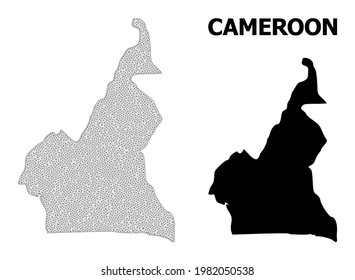 Polygonal mesh map of Cameroon in high detail resolution. Mesh lines, triangles and dots form map of Cameroon.
