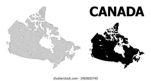 Polygonal mesh map of Canada in high detail resolution. Mesh lines, triangles and points form map of Canada.