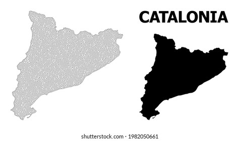 Polygonal mesh map of Catalonia in high detail resolution. Mesh lines, triangles and dots form map of Catalonia.