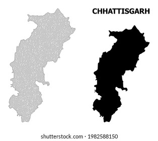 Polygonal mesh map of Chhattisgarh State in high resolution. Mesh lines, triangles and points form map of Chhattisgarh State.