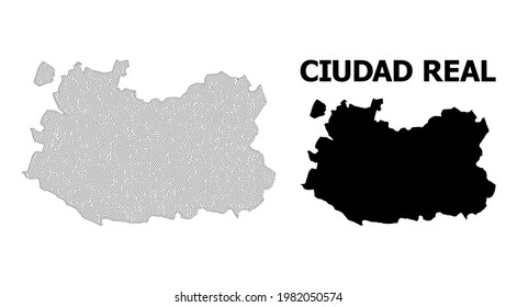 Polygonal mesh map of Ciudad Real Province in high detail resolution. Mesh lines, triangles and dots form map of Ciudad Real Province.