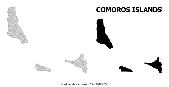 Polygonal mesh map of Comoros Islands in high resolution. Mesh lines, triangles and dots form map of Comoros Islands.